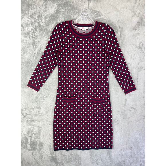 Boden Holly Polka Dot Sweater Dress 2 Bodycon Knit Burgundy Preppy Stretchy - Picture 14 of 15